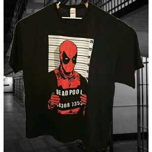 Marvel Deadpool Mugshot Shirt Adult Size 4XL XXXXL Black Official Short Sleeve